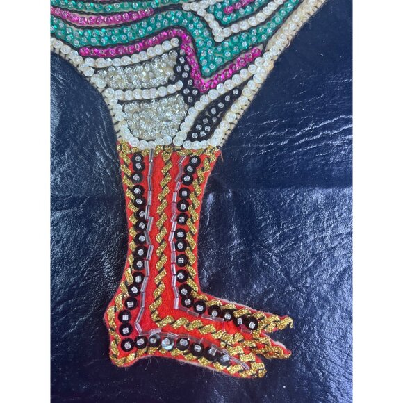 Huge Handmade Beaded Rooster Chicken Sequins 23" Tall Applique  Sparkle Colorful - Picture 4 of 9